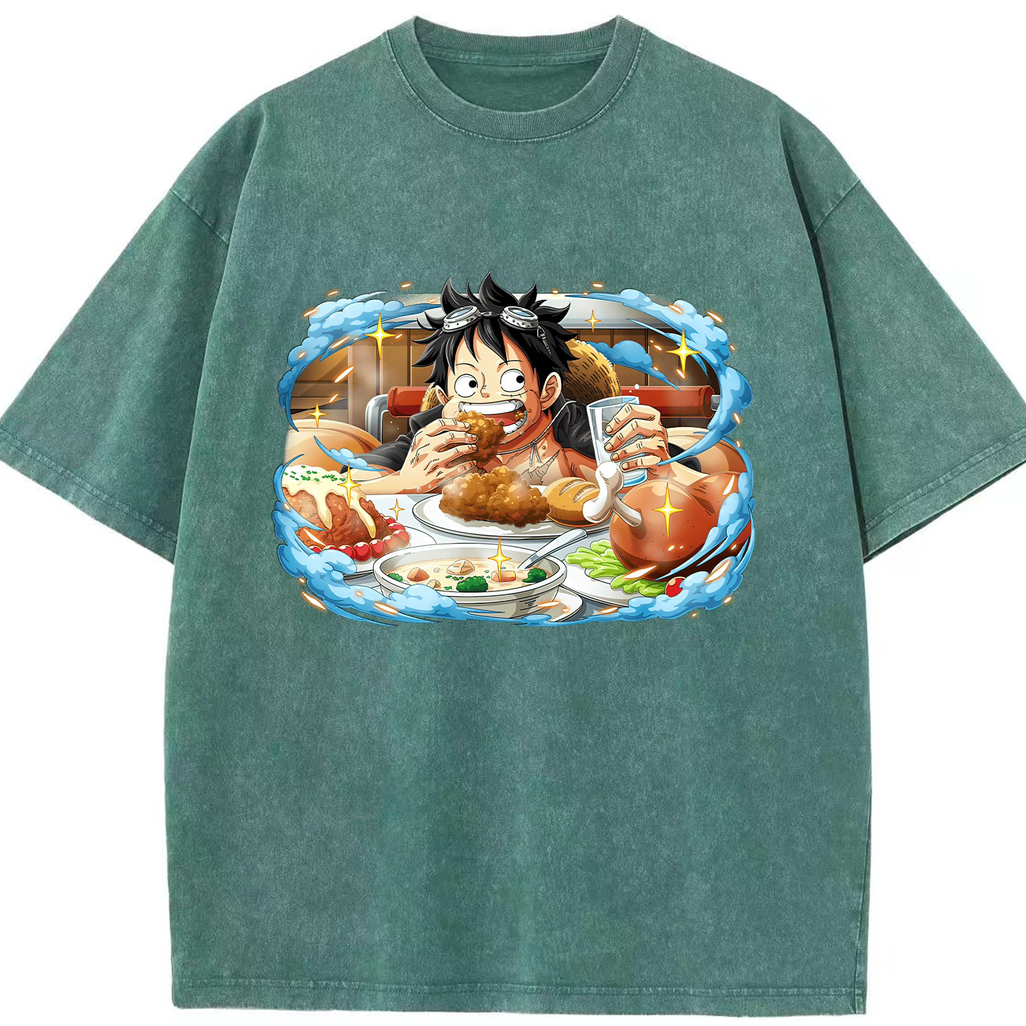 ワンピース モンキー・D・ルフィ ONE PIECE Monkey D. Luffy 綿100% ヴィンテージ風 半袖Tシャツ（フロントプリント）
